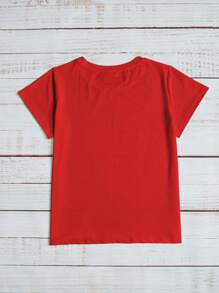 SHEIN LUNE Camiseta con estampado de slogan - Rojo - Ver 2