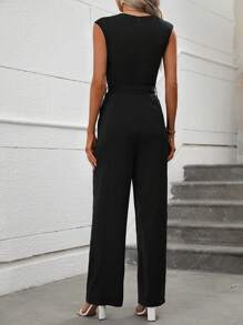 Chiquease Solid Belted Wide Leg Jumpsuit - Black - View 2