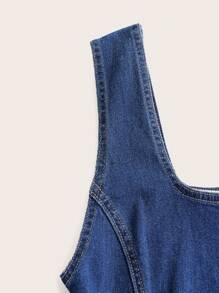 SHEIN MOD Vestido mezclilla con botón delantero bajo a capas - Azul - Ver 3