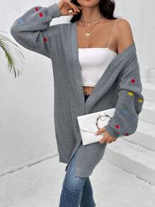 SHEIN LUNE Geo Embroidery Drop Shoulder Duster Cardigan - Grey - View 5