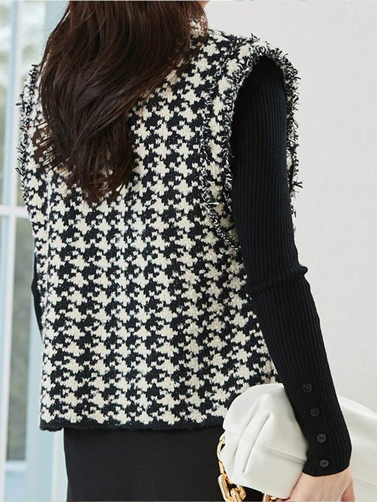 Houndstooth Pattern Sweater Vest Without Tee