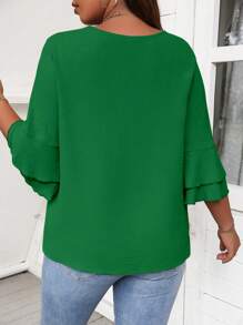 Celure 纯色喇叭袖 V 领衬衫 - 綠色 - 查看 2