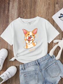 SHEIN Leap Crew Tween Girls' Casual Minimalist Letter Graphic Short Sleeve T-Shirt, Suitable For Summer - White - View 1