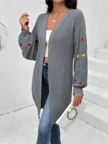 SHEIN LUNE Geo Embroidery Drop Shoulder Duster Cardigan - Grey - View 4