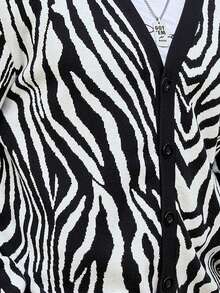 GENTILAND Nam Mô hình sọc ngựa vằn Áo len Mở - Đen và trắng - Xem 4