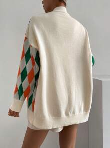 SHEIN Essnce Argyle Pattern Drop Shoulder Cardigan