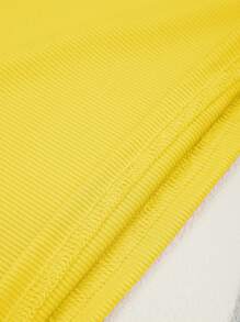 INAWLY Solid Scoop Neck Tank Top - Yellow - View 6