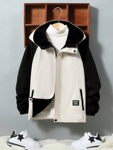 SHEIN Cậu bé Tween 1 Miếng Chi tiết Patched thư Lót nhiệt Áo trùm đầu - Nhiều màu - Xem 3