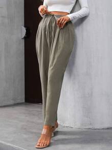 Chiquease Solid Knot Front Straight Leg Pants - Army Green - View 5
