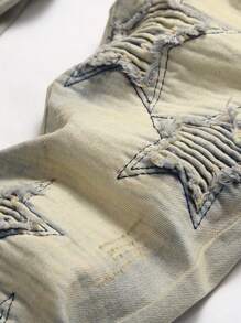 Quần Jeans Nam Bleach Wash Thêu Cánh Không Có Thắt Lưng - Rửa nhẹ - Xem 4