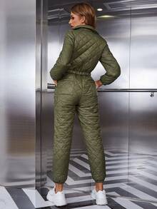 Eilly Bazar 休閒口袋 拉鍊 前紐扣純色女士連體褲