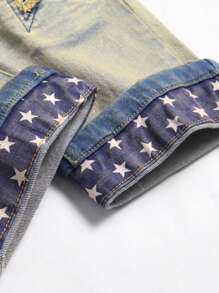 Quần Jeans Nam Bleach Wash Thêu Cánh Không Có Thắt Lưng - Rửa nhẹ - Xem 3