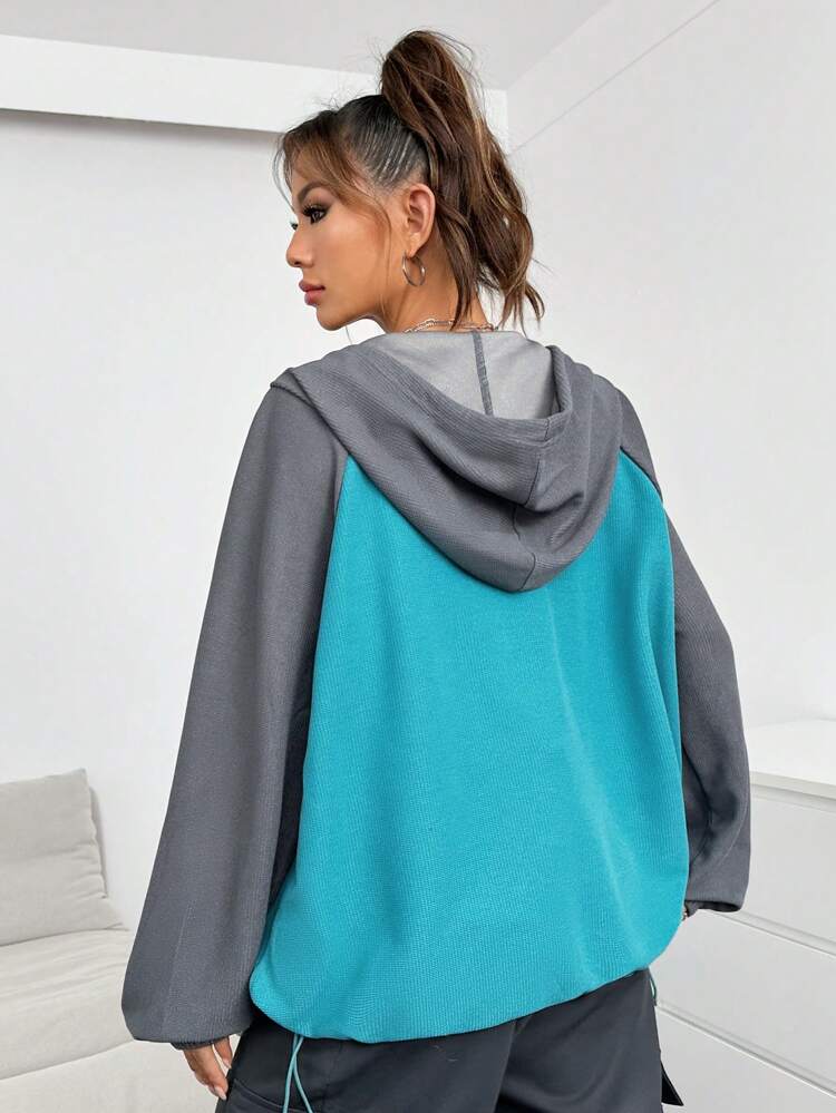 Colorblock Raglan Sleeve Drawstring Hoodie