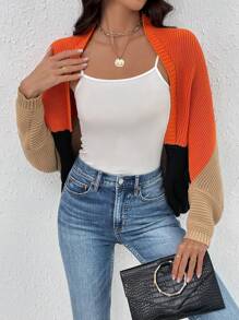 SHEIN LUNE 撞色蝙蝠袖開襟開衫 - 彩色 - 查看 3