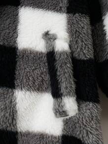 SHEIN Abrigo de franela a cuadros búfalo con cuello de solapa para niña bebé, para Navidad - Blanco y Negro - Ver 5