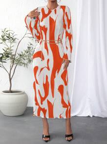 SHEIN Essnce In Toàn bộ Đầm Không có thắt lưng - trái cam - Xem 5