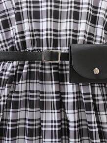 SHEIN 女大童格紋印花吊帶洋裝&荷葉袖襯衫&腰包 - 黑色 - 查看 3