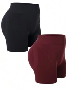 Easithlete Pantalones cortos deportivos de cintura ancha para pierna talla grande 2 piezas de pantalones cortos ajustados - Multicolor - Ver 2