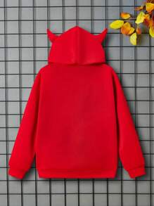 SHEIN 男大童字母圖案3D耳朵設計連帽衫