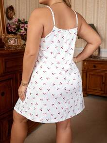 Plus Cherry Print Cami Nightdress - White - View 2