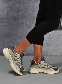 2025秋季女士户外舒适防滑透气圆头低帮系带运动鞋，多色字母印花女式运动鞋 - 彩色 - 查看 8