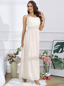 SHEIN Belle Trang trí hoa Váy Dây - Màu be - Xem 5