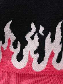 SHEIN Unity Hình lửa Áo len ngắn vest - màu đen - Xem 3