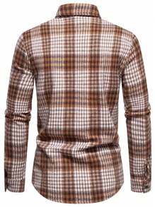 SHEIN X Galloways Manfinity Homme Men Plaid Print Pocket Patched Button Up Overcoat