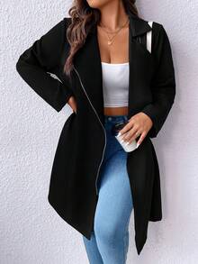 Hơn Cổ áo Dây kéo Thắt lưng Áo khoác Trench - màu đen - Xem 4