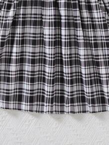 SHEIN 女大童格紋印花吊帶洋裝&荷葉袖襯衫&腰包 - 黑色 - 查看 6