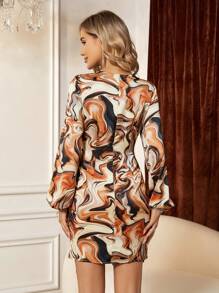 SHEIN Clasi 大理石圖案側打結圍裹連衣裙 - 彩色 - 查看 2