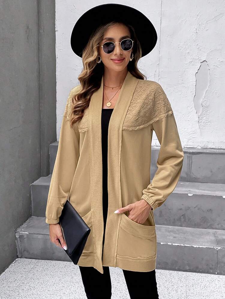 Dual Pocket Drop Shoulder Open Front Coat