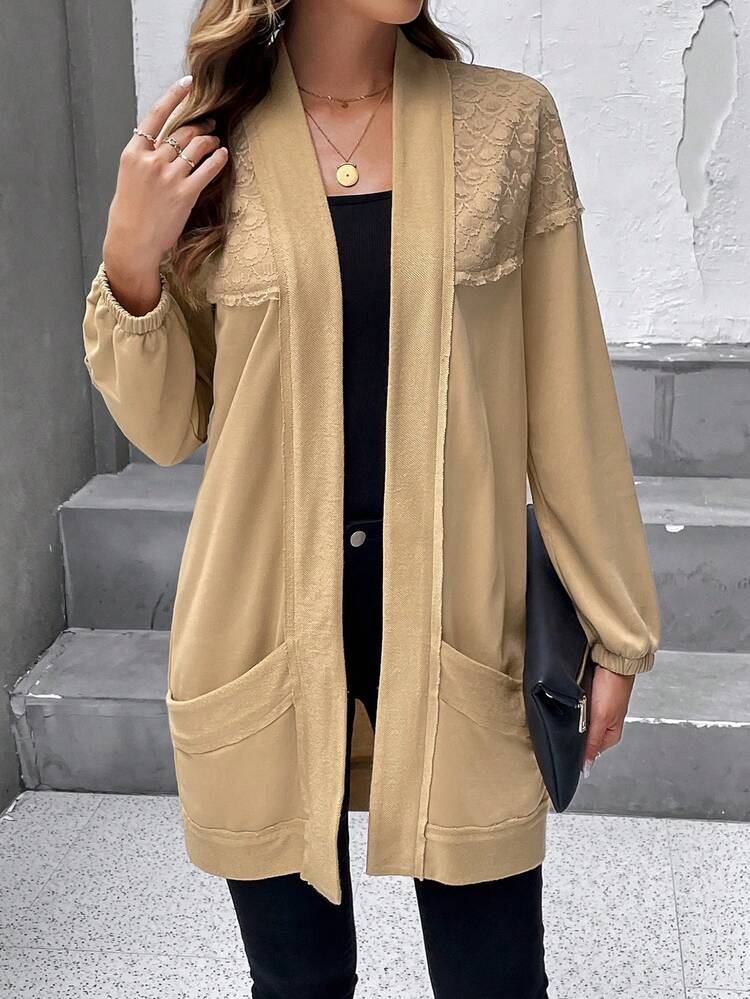 Dual Pocket Drop Shoulder Open Front Coat