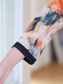 Floral Print Contrast Trim Blouse - Yellow - View 4