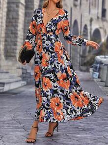 SHEIN Clasi 印花交疊領A字洋裝 - 彩色 - 查看 3