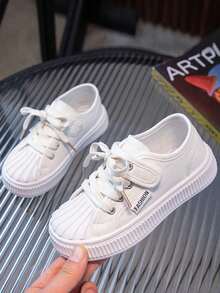 Zapatos Deportivos Para Niños, Zapatos De Lona De Moda, Tenis Casuales Para Exterior Blancos Con Cordones - Blanco - Ver 2