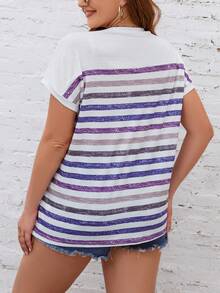 SHEIN LUNE Hơn Sọc tay cánh Áo thun - trắng - Xem 2