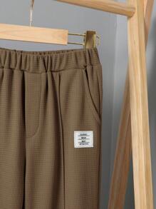 SHEIN 男大童字母補丁細節T恤和運動褲 - 摩卡棕 - 查看 6