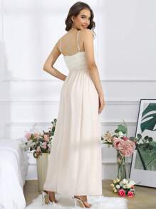 SHEIN Belle Trang trí hoa Váy Dây - Màu be - Xem 2