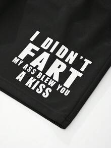 Manfinity Hypemode Men's Loose Fit Slogan Graphic Shorts With Drawstring Waist - Black - View 6