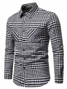 Manfinity Mode Men Gingham Print Pocket Patched Overcoat