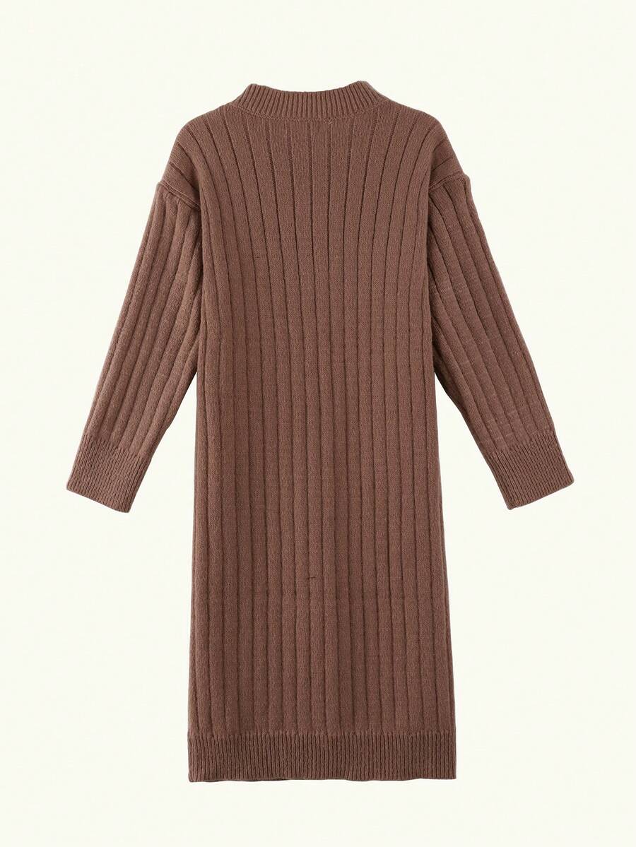 Vestido de punto unicolor de hombros caídos tejido de canalé