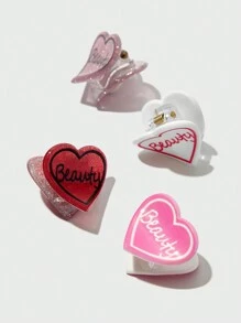4 cái/gói Màu hồng Hình trái tim Kẹp tóc Đối với Trẻ em - Nhiều màu - Xem 2