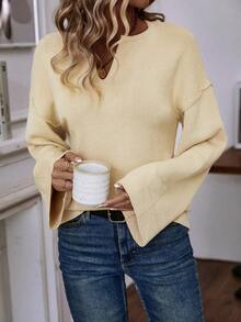 EMERY ROSE 缺角领落肩针织套头衫秋冬毛衣 - 杏色 - 查看 6