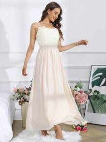 SHEIN Belle Trang trí hoa Váy Dây - Màu be - Xem 3