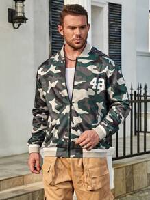 Manfinity Homme Men Plus Camo Print Bomber Jacket - Green - View 6