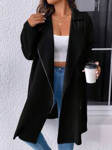 Hơn Cổ áo Dây kéo Thắt lưng Áo khoác Trench - màu đen - Xem 1