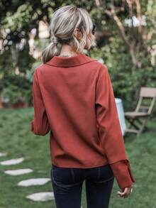 Blusas de Mujer Botón Liso Casual - Naranja Quemada - Ver 2