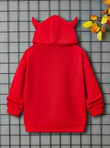 SHEIN 男大童字母圖案3D耳朵設計連帽衫