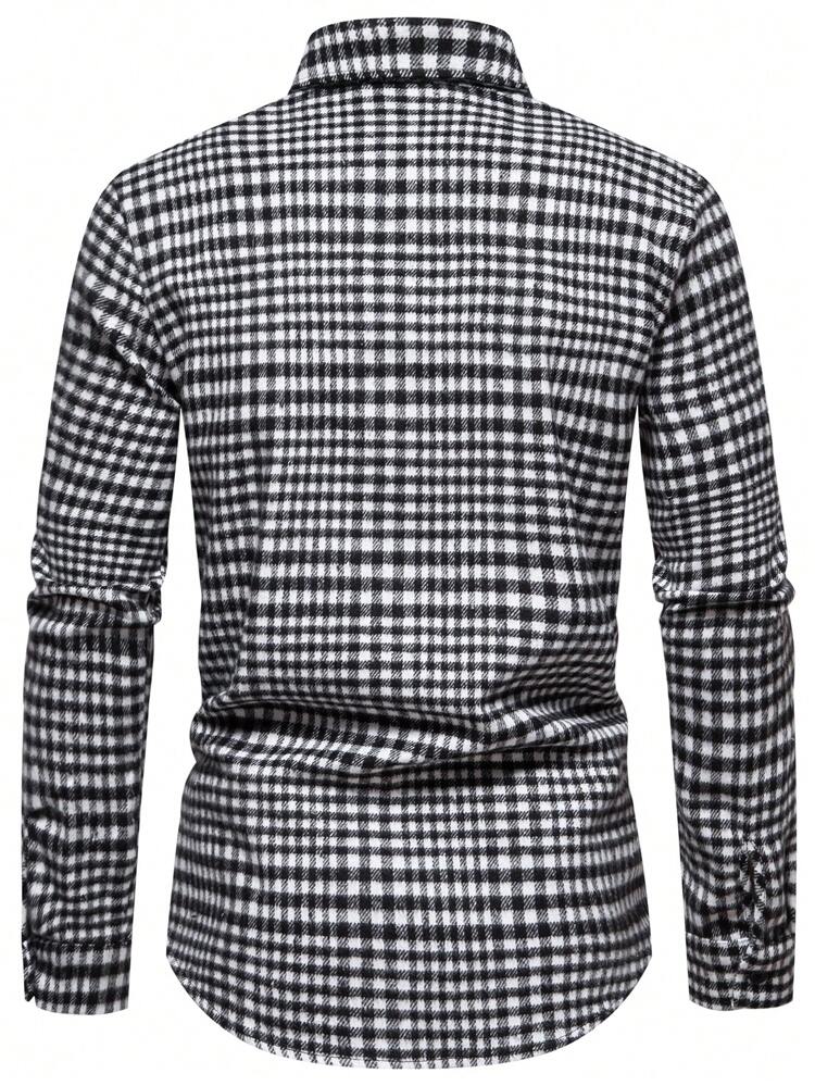 Men Gingham Print Pocket Patched Overcoat